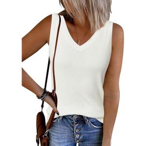 image:imageArachampCloz Womens Wool Blend Sweaters Non See Through Double VNeck AllSeason Tank 2026Offwhite
