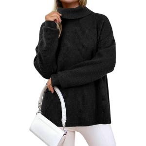 image:imageArachampCloz Womens Wool Blend Turtleneck Fall Winter Casual Ribbed Oversized Sweater Tops 2026Black