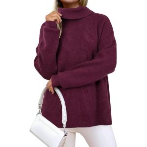 image:imageArachampCloz Womens Wool Blend Turtleneck Fall Winter Casual Ribbed Oversized Sweater Tops 2026Dark Red
