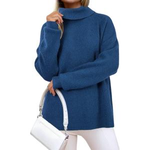 image:imageArachampCloz Womens Wool Blend Turtleneck Fall Winter Casual Ribbed Oversized Sweater Tops 2026Navy Blue