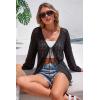 image:imageArachampCloz Womens Linen Blend Crochet Cardigans Summer Lightweight Hollow Out Beach Vacation Outfits Trendy 2026Black