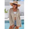 image:imageArachampCloz Womens Linen Blend Crochet Cardigans Summer Lightweight Hollow Out Beach Vacation Outfits Trendy 2026Khaki
