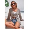 image:imageArachampCloz Womens Linen Blend Crochet Cardigans Summer Lightweight Hollow Out Beach Vacation Outfits Trendy 2026Nutmeg