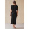 image:imageArachampCloz Womens Wool Blend Sweater 2 Piece Sets Business Casual Short Sleeve Top Midi Dress OutfitsBlack