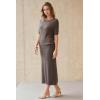 image:imageArachampCloz Womens Wool Blend Sweater 2 Piece Sets Business Casual Short Sleeve Top Midi Dress OutfitsCoffee