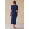 image:imageArachampCloz Womens Wool Blend Sweater 2 Piece Sets Business Casual Short Sleeve Top Midi Dress OutfitsNavy