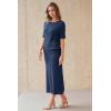 image:imageArachampCloz Womens Wool Blend Sweater 2 Piece Sets Business Casual Short Sleeve Top Midi Dress OutfitsNavy