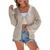 image:imageArachampCloz Womens Linen Blend Summer Crochet Cardigans Lightweight Lacey Kint Hollow Out Beach Vacation Outfits Trendy 2026Khaki
