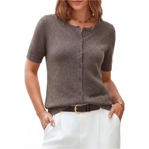 image:imageArachampCloz Womens Lightweight Short Sleeve Business Casual Cropped Cardigan TopsAcoffee