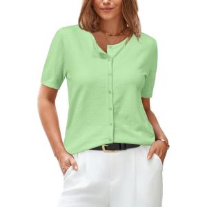 image:imageArachampCloz Womens Lightweight Short Sleeve Business Casual Cropped Cardigan TopsLight Green