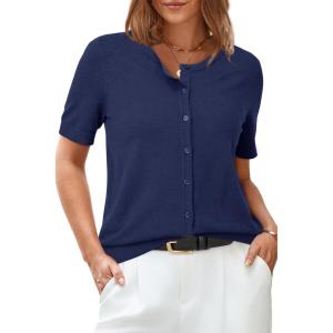 image:imageArachampCloz Womens Lightweight Short Sleeve Business Casual Cropped Cardigan TopsLight Navy