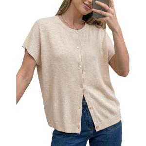 image:imageArachampCloz Womens Wool Blend Batwing Short Sleeve Button Up Summer Oversized Cardigan SweatersApricot