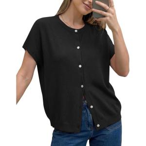 image:imageArachampCloz Womens Wool Blend Batwing Short Sleeve Button Up Summer Oversized Cardigan SweatersBlack
