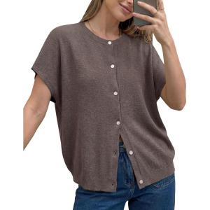 image:imageArachampCloz Womens Wool Blend Batwing Short Sleeve Button Up Summer Oversized Cardigan SweatersCoffee