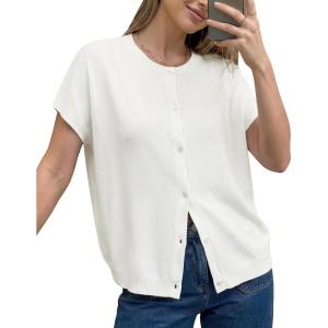 image:imageArachampCloz Womens Wool Blend Batwing Short Sleeve Button Up Summer Oversized Cardigan SweatersOffwhite
