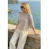 image:imageArachampCloz Womens 100 Cotton 34 Length Sleeve Sweater Crochet Tops Shirts Casual Blouses Resort Wear Summer 2026Grey