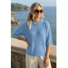 image:imageArachampCloz Womens 100 Cotton 34 Length Sleeve Sweater Crochet Tops Shirts Casual Blouses Resort Wear Summer 2026Light Blue