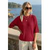 image:imageArachampCloz Womens 100 Cotton 34 Length Sleeve Sweater Crochet Tops Shirts Casual Blouses Resort Wear Summer 2026Red
