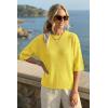 image:imageArachampCloz Womens 100 Cotton 34 Length Sleeve Sweater Crochet Tops Shirts Casual Blouses Resort Wear Summer 2026Yellow