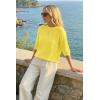 image:imageArachampCloz Womens 100 Cotton 34 Length Sleeve Sweater Crochet Tops Shirts Casual Blouses Resort Wear Summer 2026Yellow