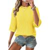 image:imageArachampCloz Womens 100 Cotton 34 Length Sleeve Sweater Crochet Tops Shirts Casual Blouses Resort Wear Summer 2026Yellow