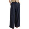 image:imageArachampCloz Womens Linen Blend Wide Leg Palazzo Pants AllSeason Business Casual Outfits Dress TrousersNavy