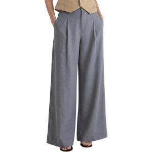 image:imageArachampCloz Womens Linen Blend Wide Leg Palazzo Pants AllSeason Business Casual Outfits Dress TrousersGrey