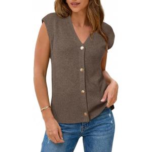 image:imageArachampCloz Womens Wool Blend Sweater Vest V Neck Button Down Cardigan Business Casual Tops 2026Coffee
