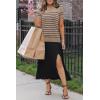 image:imageArachampCloz Womens Lightweight Wool Blend Short Sleeve Sweater Top Business CasualKhakinavy