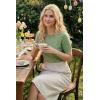 image:imageArachampCloz Womens Lightweight Wool Blend Short Sleeve Sweater Top Business CasualLight Green Heart
