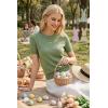 image:imageArachampCloz Womens Lightweight Wool Blend Short Sleeve Sweater Top Business CasualLight Green Heart