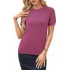 image:imageArachampCloz Womens Lightweight Wool Blend Short Sleeve Sweater Top Business CasualRaspberry Pink