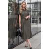 image:imageArachampCloz Womens Linen with Pockets Midi Summer Spring Shirt Dress 2026Coffee