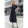 image:imageArachampCloz Womens Linen with Pockets Midi Summer Spring Shirt Dress 2026Navy