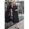 image:imageArachampCloz Womens Linen with Pockets Midi Summer Spring Shirt Dress 2026Navy