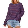 image:imageArachampCloz Womens Oversized Linen Blend Beach Vacation Cover Up Summer Casual Off Shoulder Tops 2026Blue Stripe