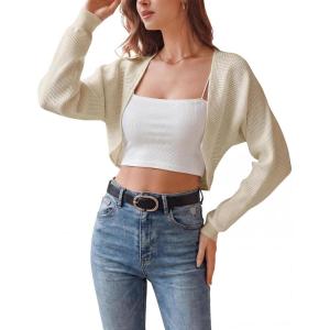 image:imageArachampCloz Womens 100 Cotton Bolero Shrug V Neck Cropped Cardigan Knit SweatersApricot