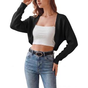 image:imageArachampCloz Womens 100 Cotton Bolero Shrug V Neck Cropped Cardigan Knit SweatersBlack