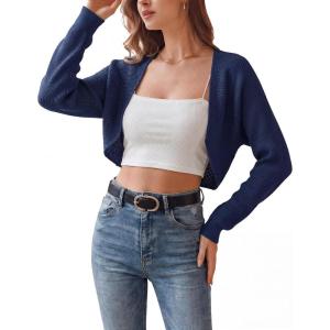 image:imageArachampCloz Womens 100 Cotton Bolero Shrug V Neck Cropped Cardigan Knit SweatersNavy