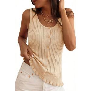 image:imageArachampCloz Womens 100 Cotton Sweater Vest Ruffle Hem Tank Summer Tops Beach Vacation Outfits 2026Apricot