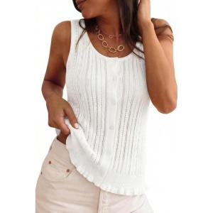 image:imageArachampCloz Womens 100 Cotton Sweater Vest Ruffle Hem Tank Summer Tops Beach Vacation Outfits 2026Beige