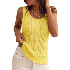 image:imageArachampCloz Womens 100 Cotton Sweater Vest Ruffle Hem Tank Summer Tops Beach Vacation Outfits 2026Yellow