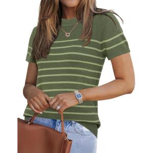 image:imageArachampCloz Womens Lightweight Wool Blend Short Sleeve Sweater Top Business CasualGrass Greenavocado Green
