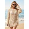 image:imageArachampCloz Womens 100 Cotton Swimsuit Cover Up Off Shoulder Boat Neck Oversized Breathable Beach Crochet Summer 2026Apricot
