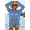 image:imageArachampCloz Womens 100 Cotton Swimsuit Cover Up Off Shoulder Boat Neck Oversized Breathable Beach Crochet Summer 2026Blue