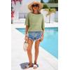 image:imageArachampCloz Womens Linen Blend Short Sleeve Crochet Tops Boho Hollow Out Casual Shirts Beach Resort Wear Trendy Summer 2026Light Green