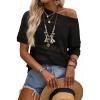 image:imageArachampCloz Womens Linen Blend Short Sleeve Crochet Tops Boho Hollow Out Casual Shirts Beach Resort Wear Trendy Summer 2026Black