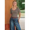 image:imageArachampCloz Womens 100 Cotton Short Sleeve Sweater Pullover Scoop Neck Lightweight Business Casual Outfits Spring Tops 2026Coffee