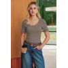 image:imageArachampCloz Womens 100 Cotton Short Sleeve Sweater Pullover Scoop Neck Lightweight Business Casual Outfits Spring Tops 2026Coffee