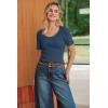 image:imageArachampCloz Womens 100 Cotton Short Sleeve Sweater Pullover Scoop Neck Lightweight Business Casual Outfits Spring Tops 2026Navy